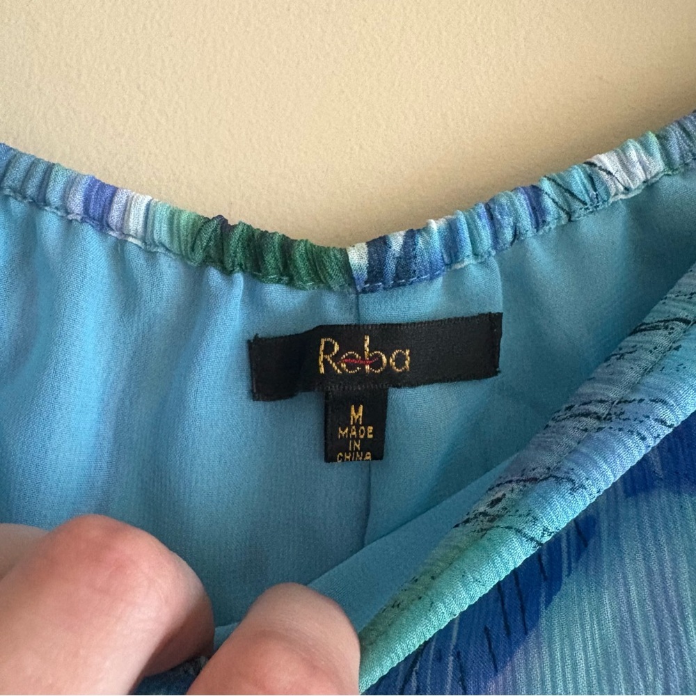 Reba Vibrant Blue and Green Shirt and Skirt Matching Set, 100% Silk, Size M - Picture 12 of 13